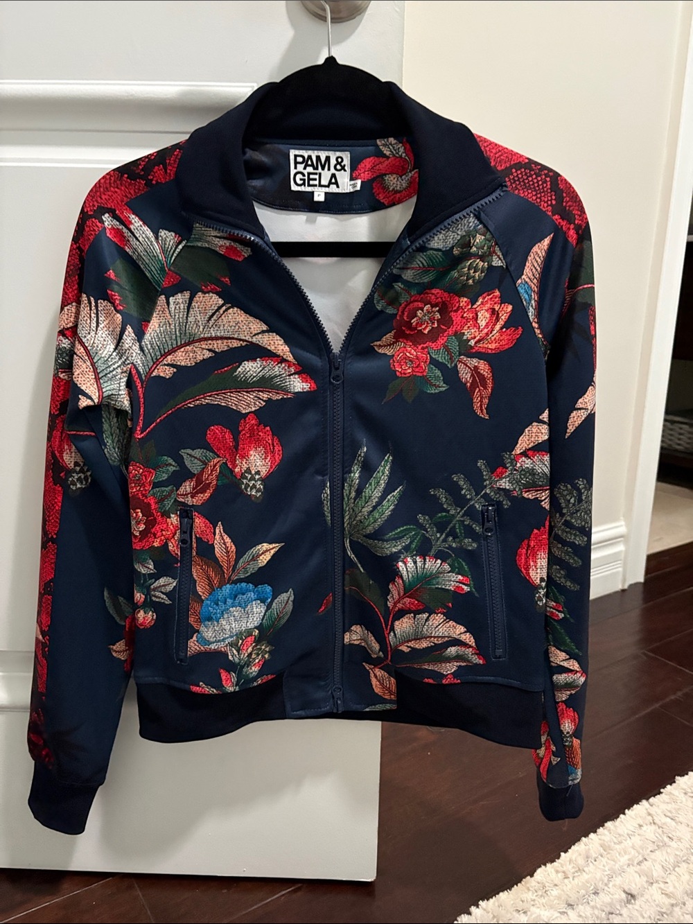Pam & Gela Navy Floral Bomber Jacket SZ P
